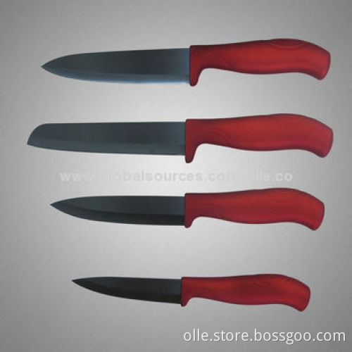 Black Blade Ceramic Knife with Red Metallic Painting ABS Handle